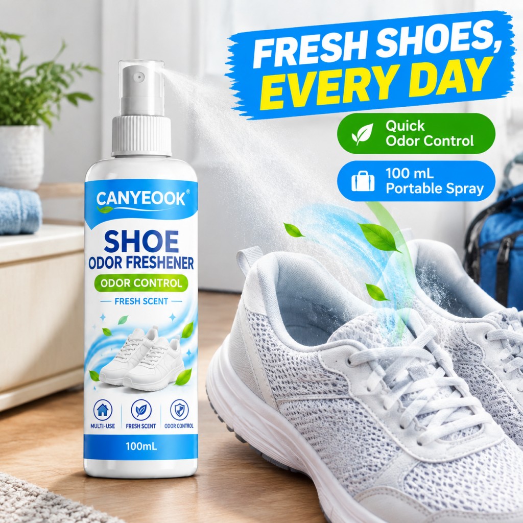 Sneaker Care Spray - CANYEOOK 靴用消臭スプレー 100ml。速効性で、スニーカー、ブーツ、衣類、車内、家庭など、さまざまな場所の臭いを長時間消臭します。